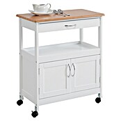 Carro de cocina con puertas (L x An x Al: 37 x 67 x 76 cm, Blanco/Bambú)