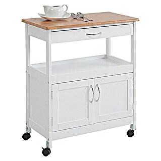 Carro de cocina con puertas (L x An x Al: 37 x 67 x 76 cm, Blanco/Bambú)