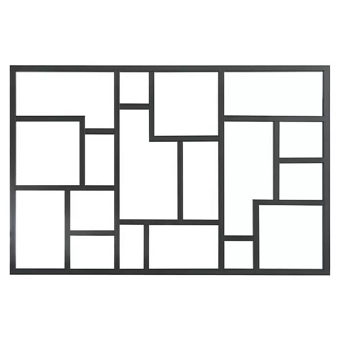 Kit atelier Glastrennwand Loft Architekt - 1.832 x 1.200 mm, Einscheibensicherheitsglas (ESG) - Dunkelgrauer Metall-Raumteiler mit geometrischen rechteckigen Fächern.