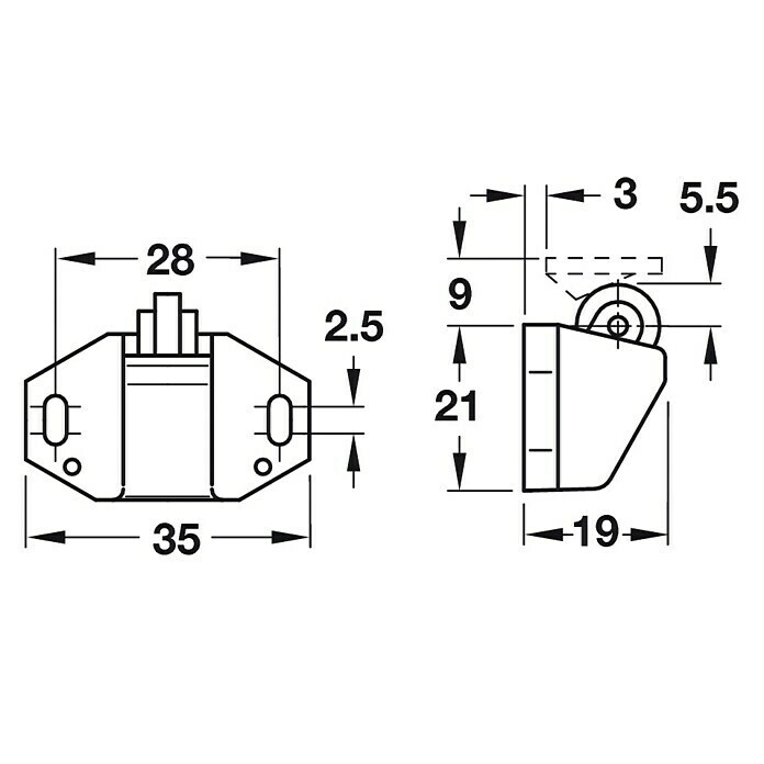 Häfele Rollenschnapper (L x B x H: 21 x 35 x 19 mm, Kunststoff, Weiß)