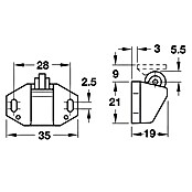 Häfele Rollenschnapper (L x B x H: 21 x 35 x 19 mm, Kunststoff, Weiß)