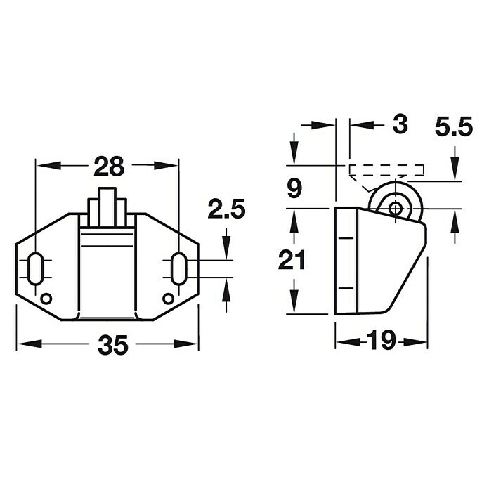 Häfele RollenschnapperL x B x H: 21 x 35 x 19 mm, Kunststoff, Weiß Front View