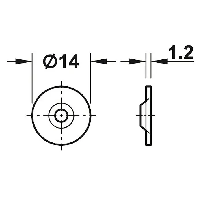 Suki Cierre magnético - Fuerza de adherencia: 3,5 kg, Ø x L: 13,6 x 17,5 mm, Marrón - Dibujo técnico de una arandela con las dimensiones Ø14 y 1.2.