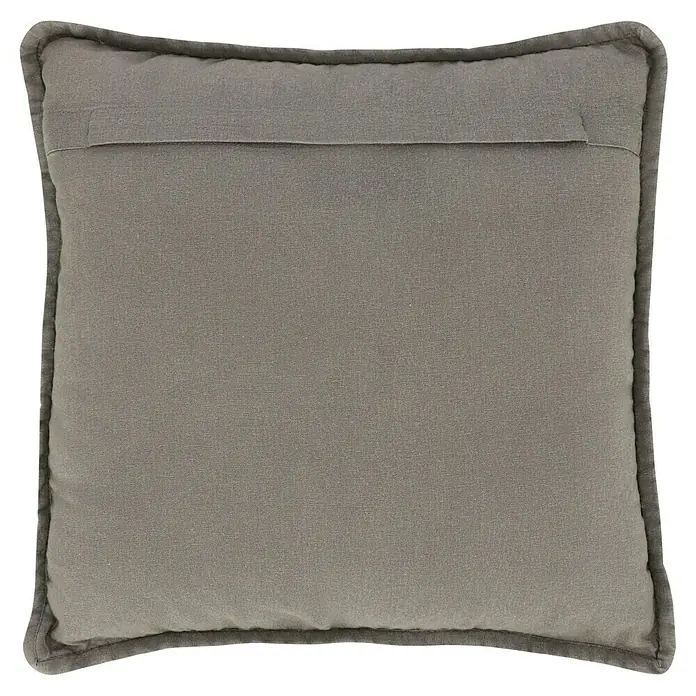 Kissen Bona - Charcoal Grey, 45 x 45 cm, 100 % Baumwolle - Nahaufnahme eines quadratischen Kissens in neutralem Grau mit schmalem Rand und Stoffdetail auf der Oberseite.