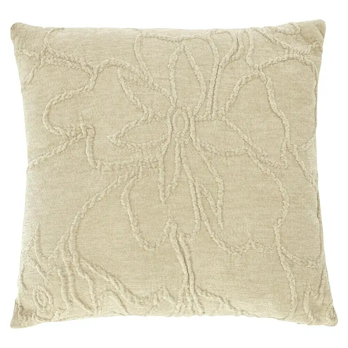 Kissen Brigit - Pumice Stone, 45 x 45 cm, 100 % Polyester - Beiger Dekokissen mit floralem Muster, ideal für Sofa oder Bett. Verleiht jedem Raum eine elegante Note und ist ein Blickfang.