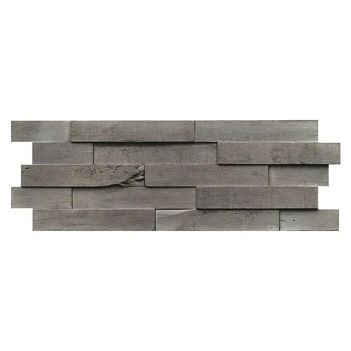Indo Wandpaneel 3D Wall Driftwood Salis Sea - Hevea, 560 x 200 x 10 mm, 1,008 m² - Holzverkleidung in Grau. Die 3D-Wandpaneele sind aus recyceltem Altholz gefertigt und bieten eine attraktive Wandgestaltung.