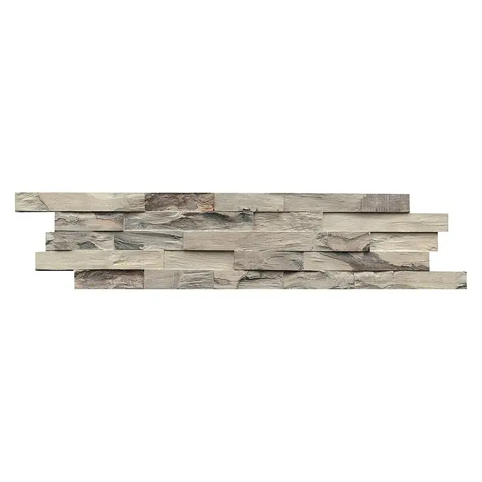 Indo Wandpaneel 3D Wall Beachwood Sun Bleached - Hevea, 610 x 150 x 10 mm - Nahaufnahme einer modernen Wandverkleidung mit Natursteinoptik, ideal für stilvolle Innenräume.
