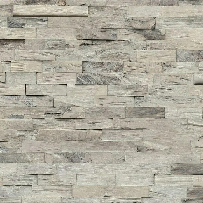 Indo Wandpaneel 3D Wall Beachwood Sun Bleached - Hevea, 610 x 150 x 10 mm - Helle Holzpaneel-Wandverkleidung mit rustikalem Charme. Die Holzstruktur verleiht dem Raum eine natürliche und warme Note.