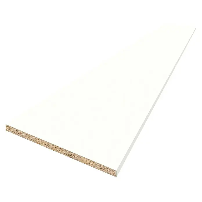 CUCINE Küchenarbeitsplatte nach Maß - Weiß matt, Stärke: 3,8 cm, Breite: 63,5 cm - Nahaufnahme einer weißen Holzplatte mit einer leicht körnigen Textur, ideal für Möbelbau oder DIY-Projekte. Vielseitig einsetzbar.