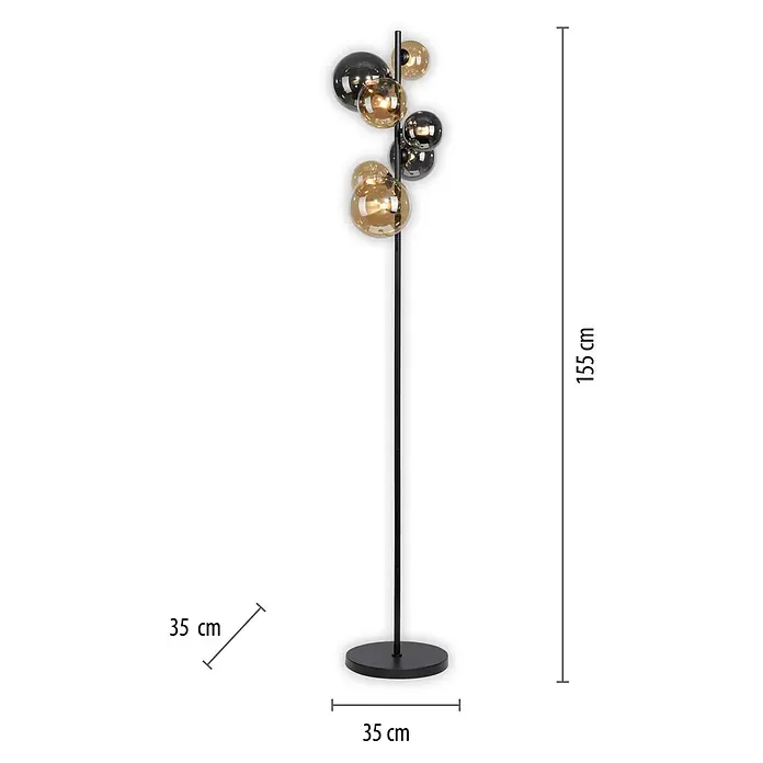 Paul Neuhaus Popsicle Stehleuchte - 21 W, Höhe: 155 cm, Schwarz, G9 - Elegante Stehlampe mit Glaskugeln in Gold- und Grautönen. Die Lampe ist 155 cm hoch und hat einen Durchmesser von 35 cm.