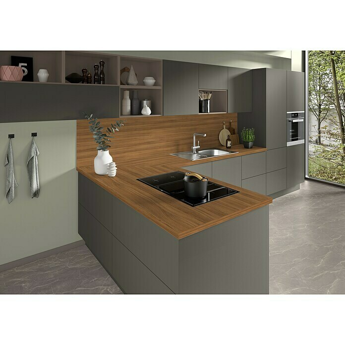 CUCINE Küchenrückwand Fixmaß (Nancy Nussbaum/Arosa Eiche, 410 x 64 cm, Stärke: 9,2 mm) | BAUHAUS