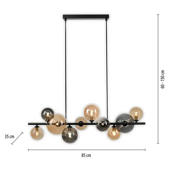 Paul Neuhaus Popsicle Pendelleuchte - 30 W, L x B x H: 85 x 35 x 150 cm, Schwarz, G9 - Moderne Hängelampe mit mehreren Kugeln in verschiedenen Farben, die eine gemütliche Atmosphäre schafft.