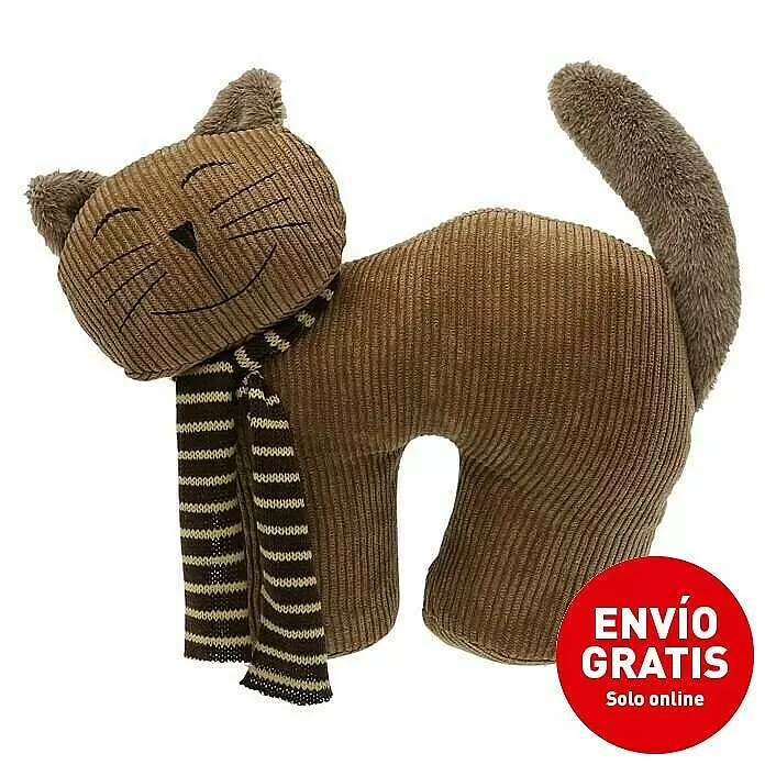 Versa Tope de puerta Gato - L x An x Al: 29 x 9 x 23 cm, Marrón - Tope de puerta de gato de pana marrón con una bufanda a rayas.