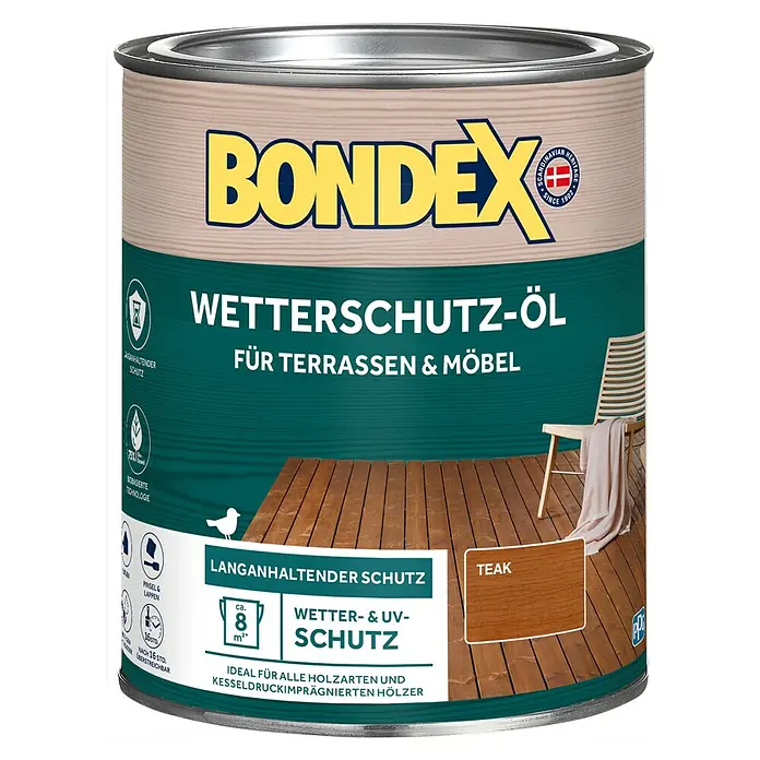 Bondex Holzöl Wetterschutz-Öl - Teak, 750 ml - Bondex Wetterschutz-Öl Teak für Terrassen & Möbel. Langanhaltender Schutz vor Wetter und UV-Strahlung für alle Holzarten.