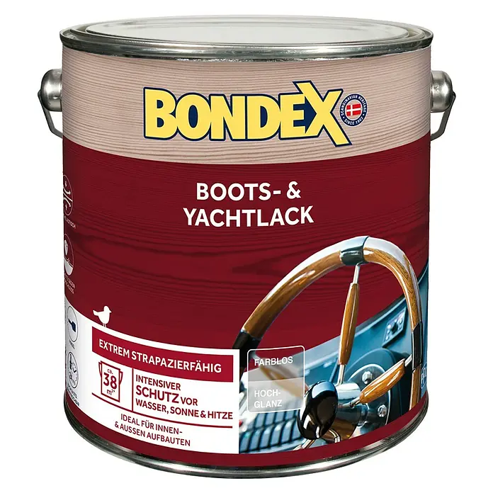 Bondex Bootslack & Yachtlack - Farblos, 2,5 l, Hochglänzend - Dose Bondex Boots- & Yachtlack, farblos, für intensiven Schutz vor Wasser, Sonne und Hitze. Ideal für Innen- & Aussen.