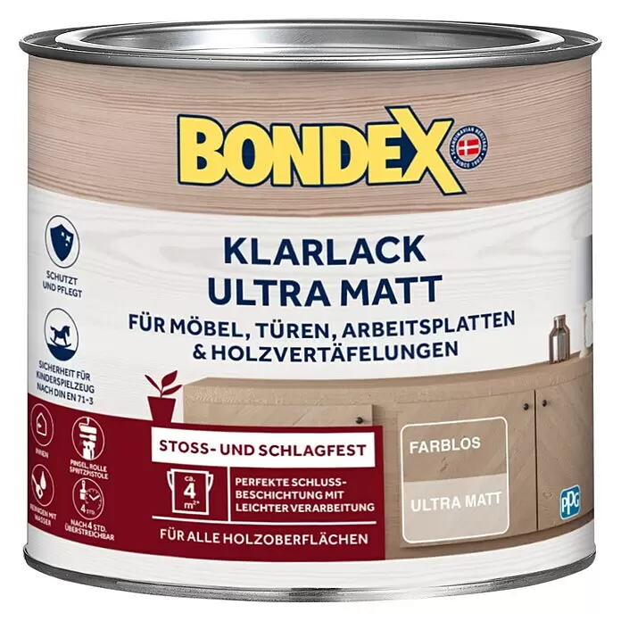 Bondex Klarlack Ultra mattFarblos, Matt, 250 ml, Wasserbasiert Front View