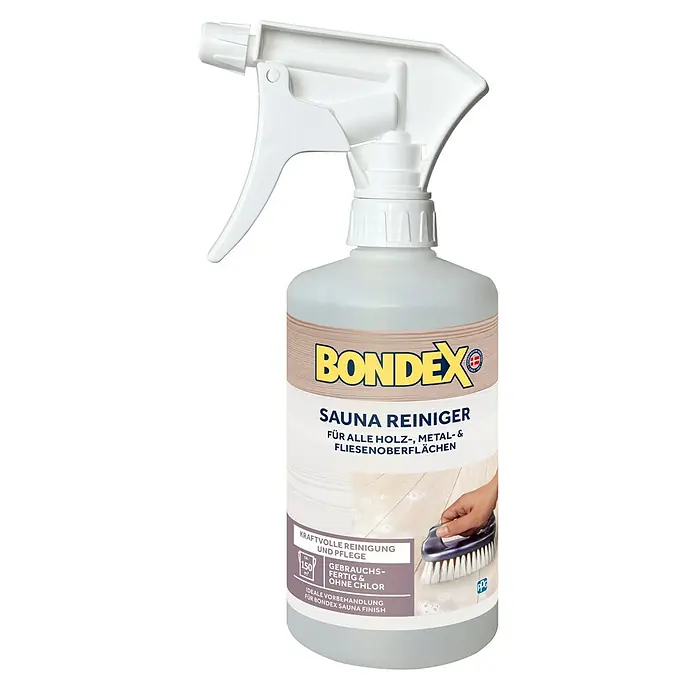 Bondex Reinigungsmittel Sauna Reiniger - 500 ml, Chlorfrei, Sprühflasche - Bondex Saunareiniger Sprühflasche für Holz-, Metall- & Fliesenoberflächen. Kraftvolle Reinigung ohne Chlor, ideal für die Saunavorbehandlung.