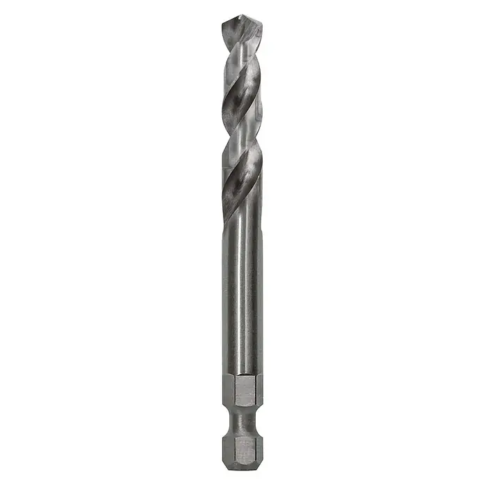 Bosch Bohrer HSS-G - Durchmesser: 7,15 mm, Passend für: Bosch Power-Change-Schnellwechselsystem - Das Bild zeigt einen Spiralbohrer mit Sechskantschaft, ein Werkzeug zum Bohren von Löchern in verschiedene Materialien.