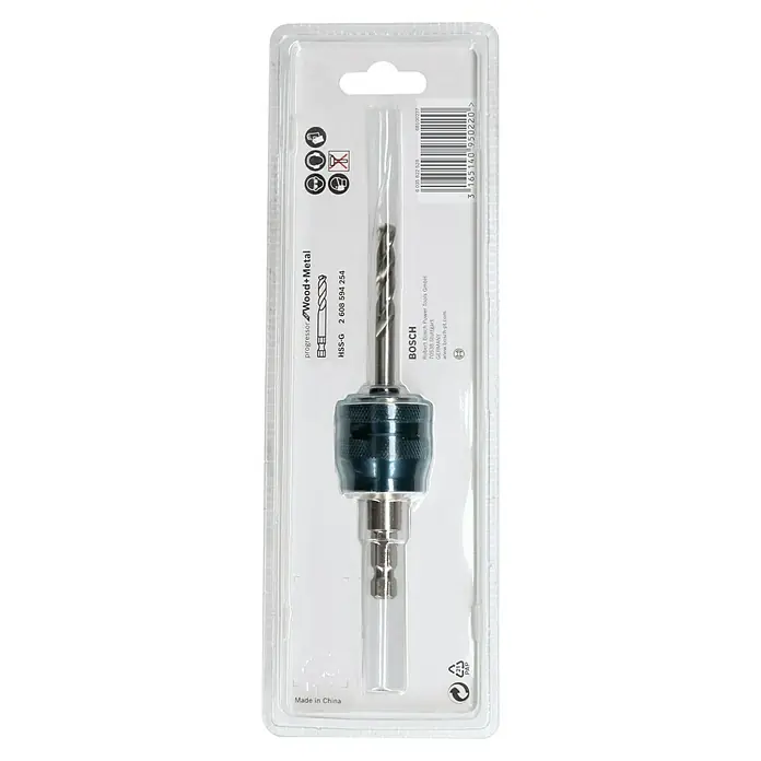 Bosch Aufnahmeschaft Power Change - Sechskant 8,7 mm, Passend für: Bosch Power Change Lochsägen - Ein Bosch Progressor Wood+Metal HSS-G Bohrer-Set in Blisterverpackung, ideal für präzise Bohrungen in Holz und Metall.