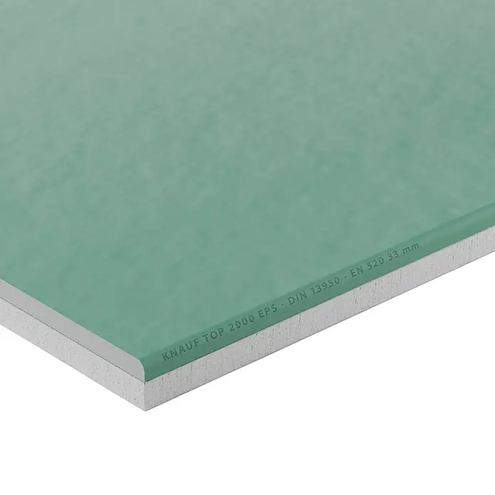Knauf TOP 2000 Verbundplatte EPS - 1.250 x 900 x 33 mm - Detailaufnahme einer KNAUF TOP 2000 EPS Dämmplatte, ideal für Wärme- und Schallschutz im Innenausbau.