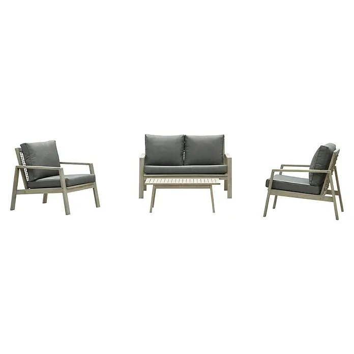 Sunfun Conjunto de muebles Chenoa - 4 pzs., Madera de acacia, Marrón - Conjunto de asientos de exterior con dos sillones y un sofá con mesa de centro. Muebles de patio modernos para momentos relajados al aire libre.