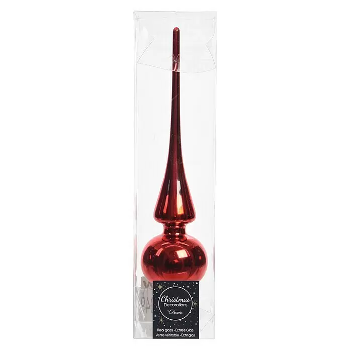 Decoris Christbaumspitze - Ø x H: 6 x 26 cm, Glas, 1 Stk., Weihnachtsrot - Rote Christbaumspitze aus Glas in transparenter Kunststoffverpackung.