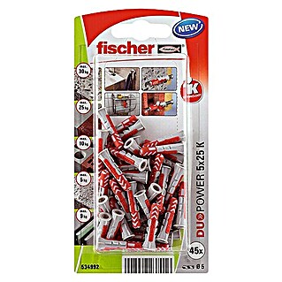 Fischer Duopower Surtido de tacos y tornillos (Diámetro taco: 5 mm, Longitud taco: 25 mm, 45 ud., Nylon)