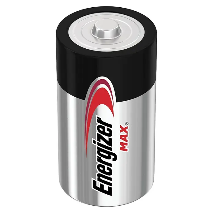 Energizer Batterie Max D - Mono D, 1,5 V - Nahaufnahme einer Energizer MAX Batterie mit silberner Hülle, rotem Logo und schwarzem Deckel für zuverlässige Energieversorgung.