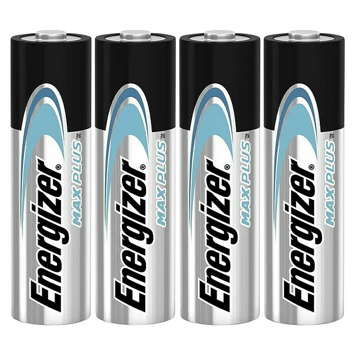 Energizer Batterie Max Plus - Micro AAA, Alkali-Mangan, 1,5 V, 4 Stk. - Eine Nahaufnahme von vier Energizer Max Plus Batterien, die nebeneinander in einer Reihe angeordnet sind.