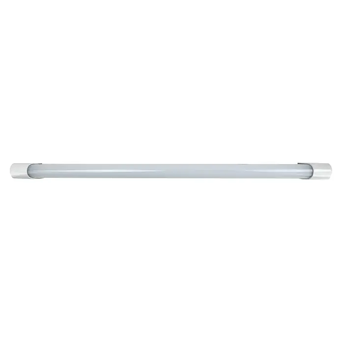 E2 elektro LED-Lichtleiste Base - L x B x H: 600 x 30 x 35 mm, Lichtfarbe: Neutralweiß, 1 Stk., 10 W - Eine LED-Röhrenleuchte mit einer matten Abdeckung und weißen Endkappen. Ideal für Garage, Werkstatt oder Keller.