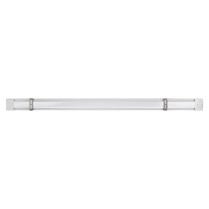 E2 elektro LED-Lichtleiste Flat - 18 W, L x B x H: 585 x 75 x 25 mm, Lichtfarbe: Neutralweiß, 1 Stk. - Eine Leuchtstoffröhre mit klarer Abdeckung und Metallbefestigungen, ideal für Büros oder Werkstätten. Sorgt für helles, gleichmäßiges Licht.