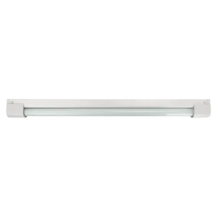 E2 elektro LED-Lichtleiste move² - L x B x H: 610 x 32 x 53 mm, Lichtfarbe: Neutralweiß, 220 V - 240 V, 1 Stk., 9 W - Nahaufnahme einer länglichen, weißen Leuchtstoffröhre. Geeignet für Büros, Garagen oder Werkstätten, bietet helles und effizientes Licht.