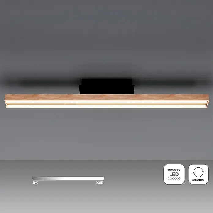 Globo Doro LED-Deckenleuchte Holzoptik - 24 W, L x B x H: 81,5 x 7,5 x 14 cm, Holzoptik/Schwarz, Warmweiß - Deckenleuchte mit LED-Technologie in Holzoptik, dimmbar und mit Memory-Funktion für individuelles Lichtambiente.