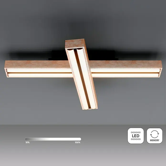 Globo Doro LED-Deckenleuchte Holzoptik - 24 W, L x B x H: 51,5 x 36,5 x 11 cm, Holzoptik/Schwarz, Warmweiß - Elegante LED-Deckenleuchte mit Holzrahmen. Modernes Design für stilvolle Beleuchtung und einladende Atmosphäre in jedem Raum.