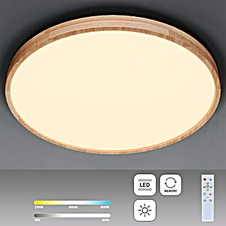 Globo LED-Deckenleuchte rund RAINER (60 W, Ø x H: 80 x 10,5 cm, Holz, Mehrfarbig)