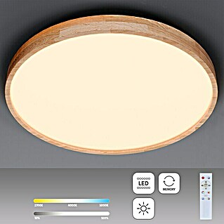 Globo LED-Deckenleuchte rund RAINER (48 W, Ø x H: 60 x 10,5 cm, Holz, Mehrfarbig)