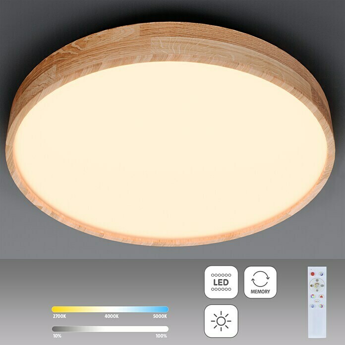Globo LED-Deckenleuchte rund RAINER (24 W, Ø x H: 40 x 10,5 cm, Holz,  Mehrfarbig)