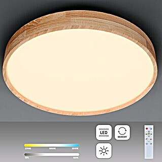Globo LED-Deckenleuchte rund RAINER (24 W, Ø x H: 40 x 10,5 cm, Holz, Mehrfarbig)