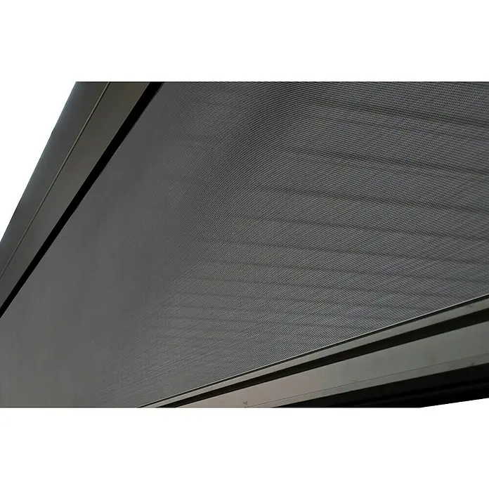 Sorara Seitenelement Rollo Solid & Basic - 400 cm, Anthrazit - Nahaufnahme einer stilvollen, grauen Rollladens mit feiner Netzstruktur und minimalistischem Design, ideal für moderne Fenstergestaltung.