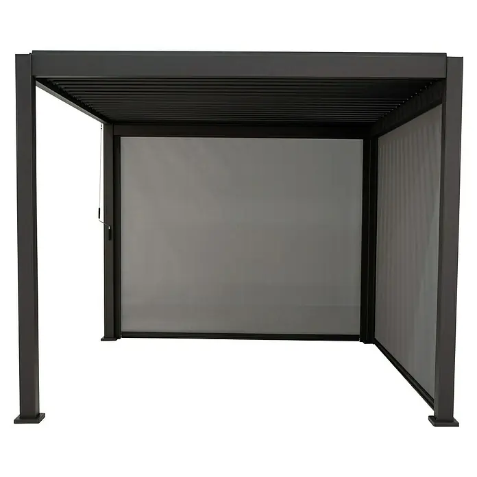 Sorara Seitenelement Rollo Solid & Basic - 400 cm, Anthrazit - Bild eines modernen Pavillons mit schließbaren Seitenwänden, der Privatsphäre und Schutz vor den Elementen bietet.