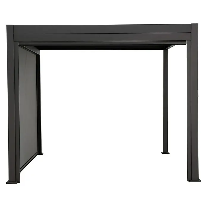 Sorara Seitenelement Rollo Solid & Basic - 400 cm, Anthrazit - Moderne Pergola mit schwarzen Metallrahmen und einer seitlichen Leinwand für mehr Privatsphäre und Schutz vor den Elementen.