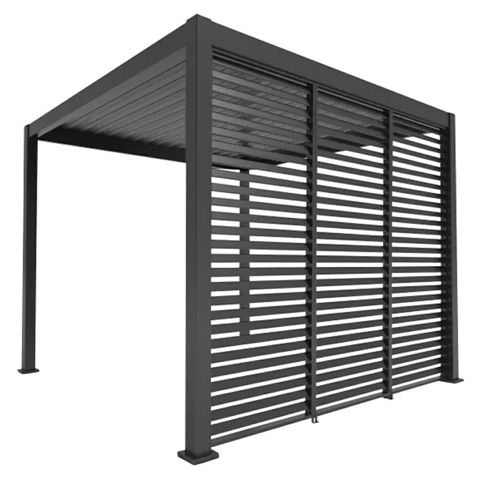 Sorara Pavillon-Seitenwand aus Lamellen - B x H: 113 x 240 cm, Anthrazit, Für die Modelle Classic und Deluxe mit Länge 360 cm - Graue Pergola mit Lamellen, die Schatten spenden und vor Witterungseinflüssen schützen. Das Gestell ist aus robustem Material gefertigt.