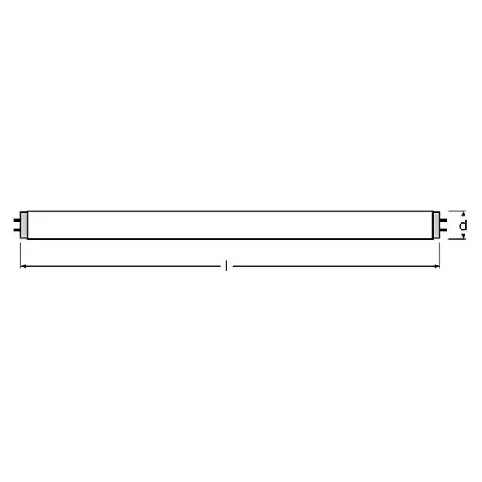 Osram Leuchtstoffröhre Daywhite - Länge: 90 cm, Neutralweiß, 30 W, 2.400 lm, G13 - Abbildung einer Leuchtstoffröhre mit den Maßen Länge (l) und Durchmesser (d).