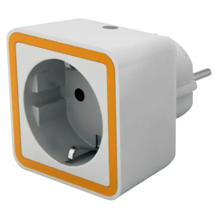REV LED-Nachtlicht - Weiß, 56 x 54 x 55 mm, Steckdose - Intelligenter Steckeradapter mit orangefarbenem Rand. Ermöglicht die Fernsteuerung angeschlossener Geräte über eine App.