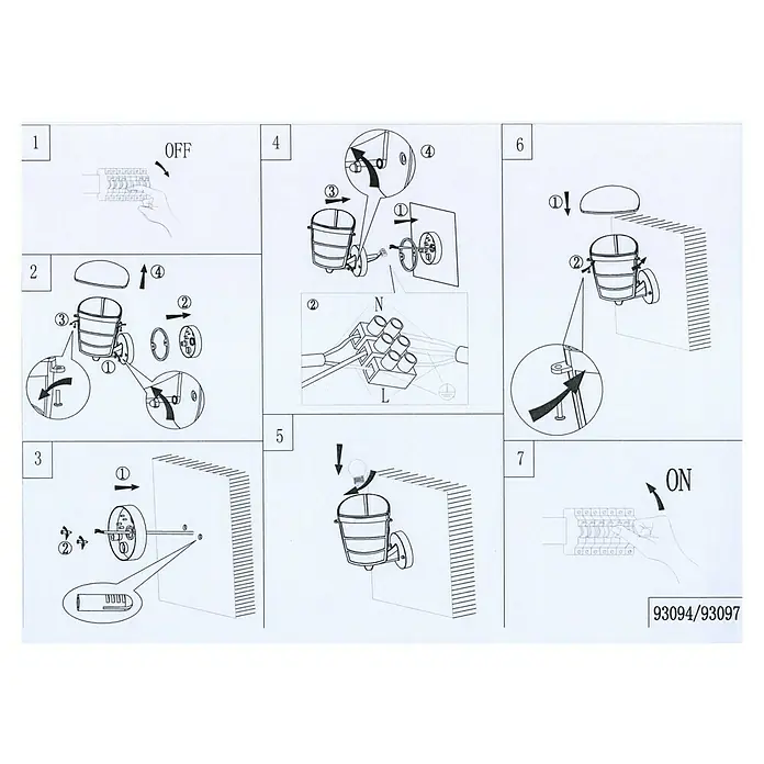 Eglo Aloria Aplique exterior - 60 W, 19 x 17 x 22,5 cm, Negro, IP44, Ascendente - Instrucciones para instalar una lámpara de pared con siete pasos desde la preparación hasta el encendido.