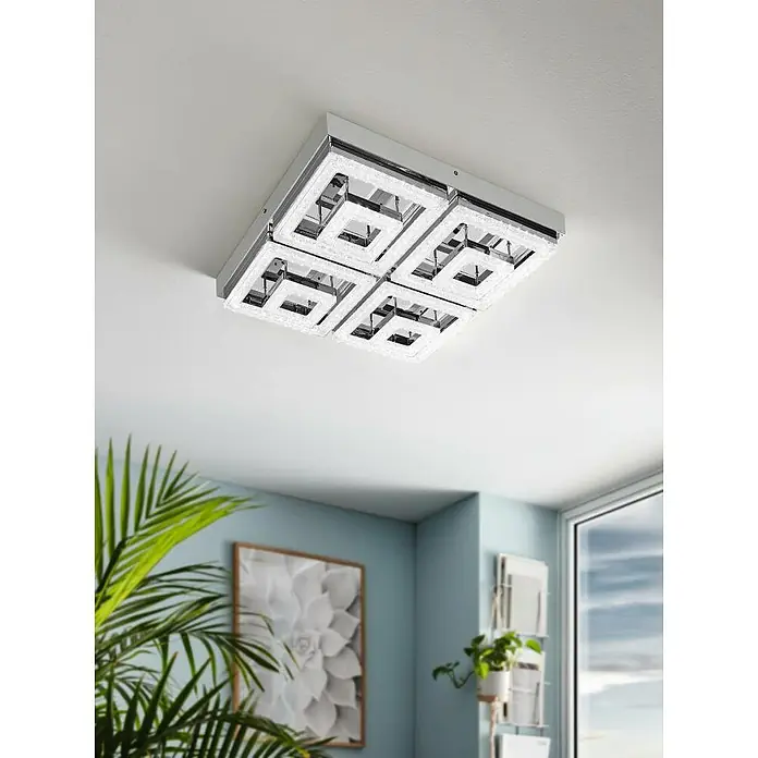 Eglo Plafón LED Fradello - 48 W, L x An x Al: 52 x 52 x 9,5 cm, Cromo, Blanco cálido - La lámpara de techo LED cuadrada cuenta con un diseño elegante y una apariencia moderna. Proporciona una iluminación brillante y elegante en la habitación.