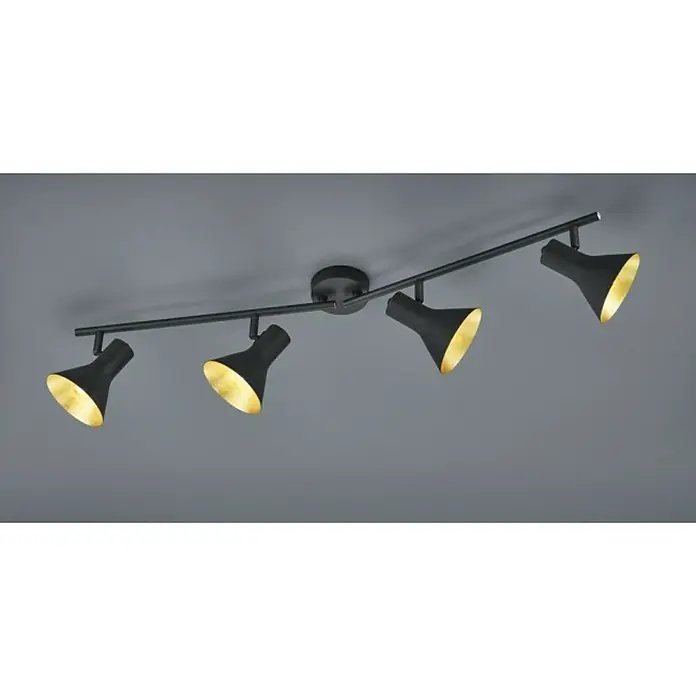 Reality Leuchten Nina Deckenstrahler - 160 W, L x B x H: 84,5 x 11 x 21 cm, Schwarz, E14, 4 Stk. - Moderne schwarze Deckenleuchte mit vier Strahlern und goldener Innenseite, die jedem Raum einen eleganten Touch verleiht. Ideal für stilvolle Beleuchtung.
