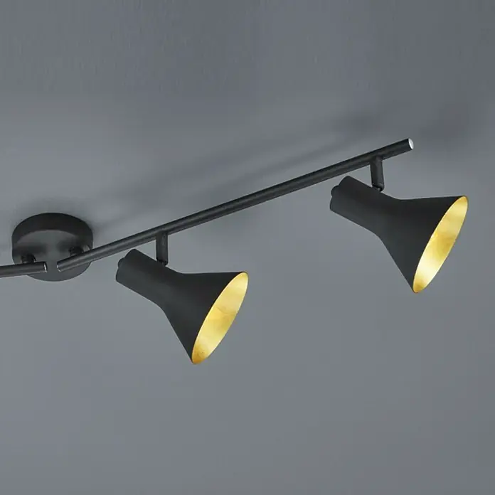 Reality Leuchten Nina Deckenstrahler - 160 W, L x B x H: 84,5 x 11 x 21 cm, Schwarz, E14, 4 Stk. - Schwarze Deckenleuchte mit zwei goldenen Strahlern, die ein warmes Licht verbreiten und für eine stilvolle Beleuchtung sorgen.