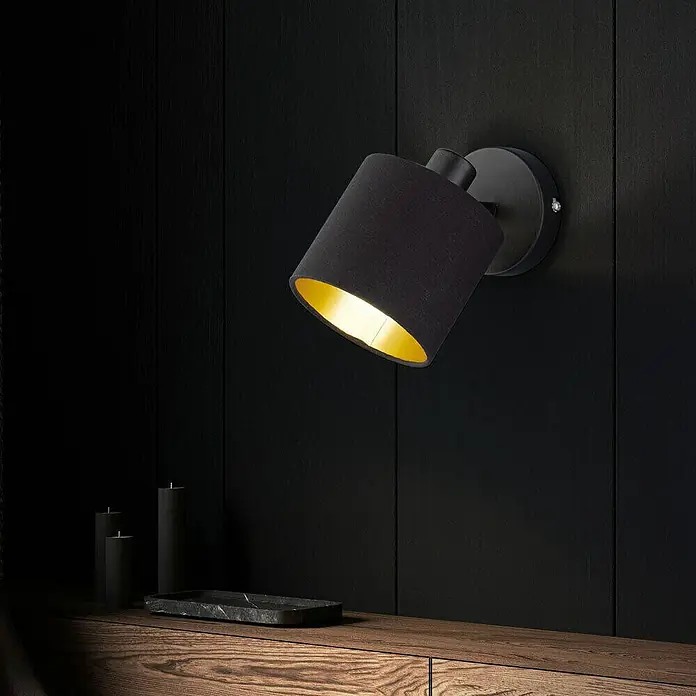 Reality Leuchten Tommy Deckenstrahler - 28 W, Höhe: 19 cm, Schwarz, E14, 1 Stk. - Elegante schwarze Wandleuchte mit goldenem Interieur, die warmes Licht spendet und eine stimmungsvolle Atmosphäre schafft.