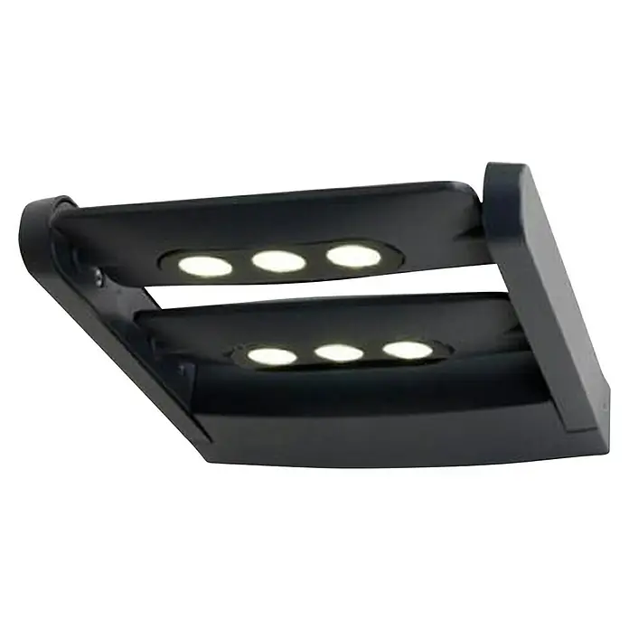 Lutec Aplique para exterior LED - Color del marco: Antracita, IP65, 18 W, Número de bombillas: 2 ud. - Primer plano de una lámpara negra con LEDs que emiten luz brillante, ideal para iluminar espacios interiores y áreas de trabajo.